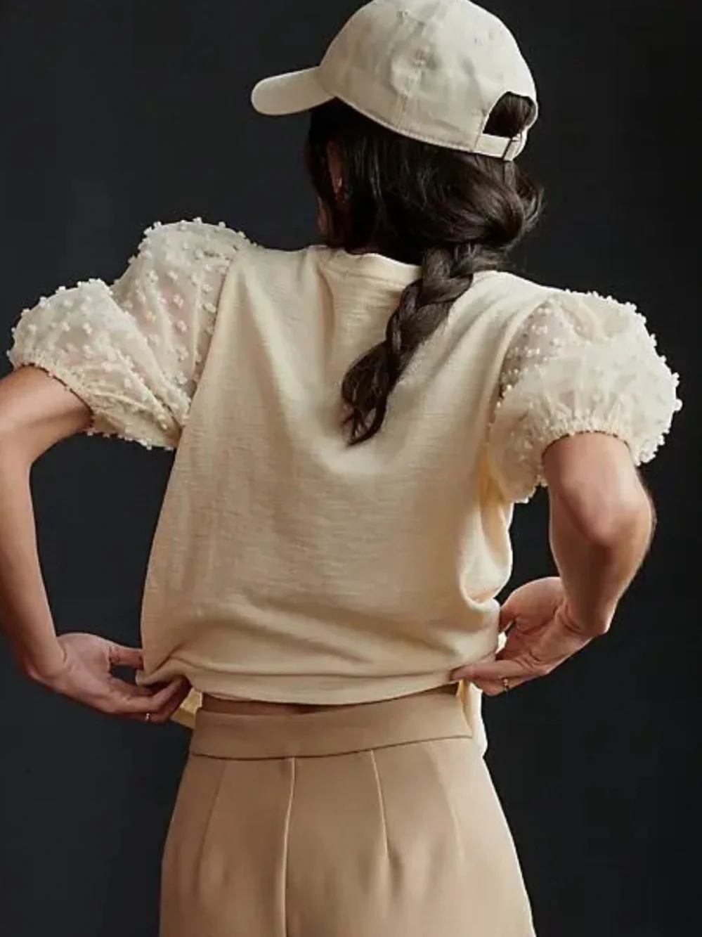 NWT Anthropologie Maeve Cream Puff-Sleeve Top Sz Medium